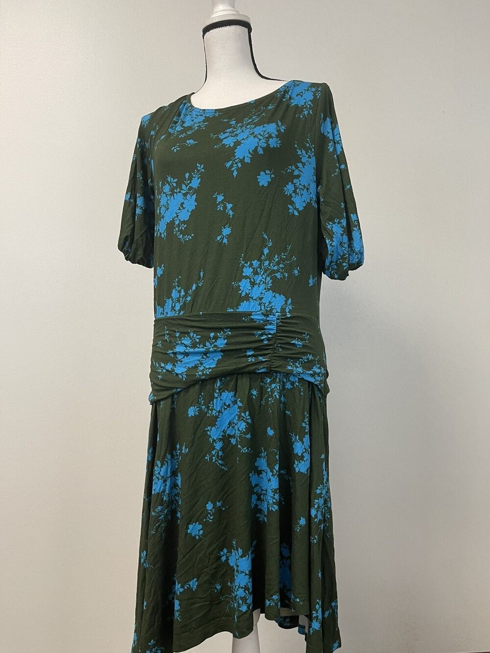 Spring Shift Dress Womens 10 Green Floral A Line Short Sleeve New N136